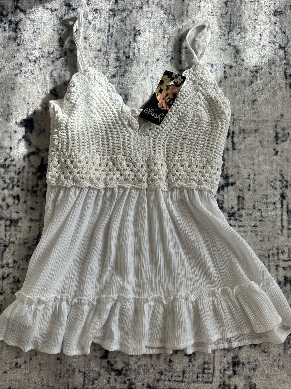 Blush White Crochet Bodice Cami with Pleated Skirt
